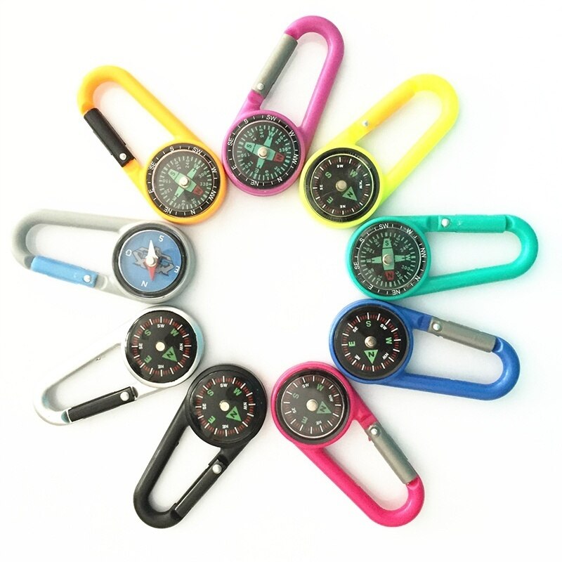 Multifunctional Smart Hiking Metal Plastic Carabiner Mini Compass Thermometer Keychain (Random Color)