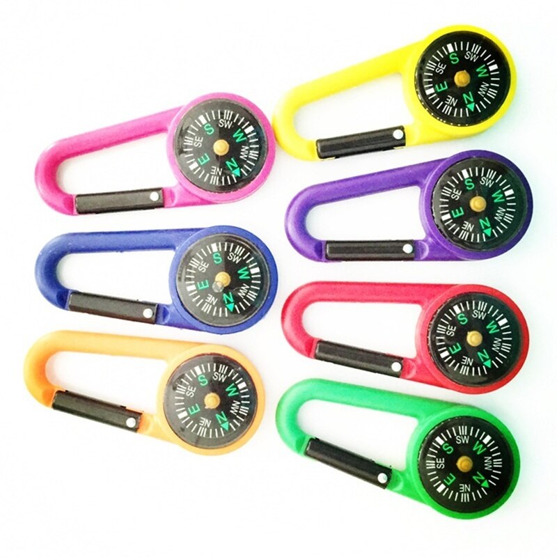 Multifunctional Smart Hiking Metal Plastic Carabiner Mini Compass Thermometer Keychain (Random Color)