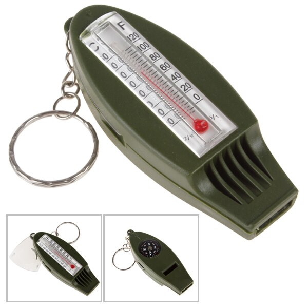 4-In-1 Outdoor Multifunctional Survival Whistle + Compass + Magnifying +  Thermometer for Camping with Key Ring