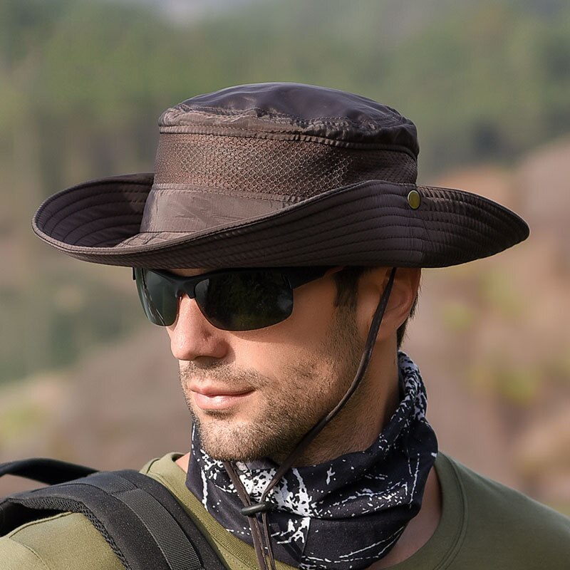 Men Bucket Hat Outdoor Windproof Hunting Hiking Hat Foldable Wide Brim Mesh Breathable Fisherman’s Hat