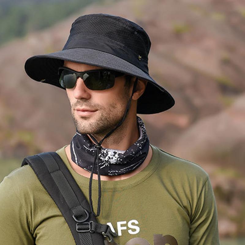 Men Bucket Hat Outdoor Windproof Hunting Hiking Hat Foldable Wide Brim Mesh Breathable Fisherman’s Hat