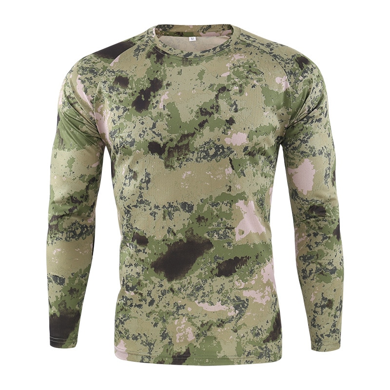 Outdoor Camouflage T-Shirt Men Spring Autumn Breathable Quick Dry Long Sleeve Tee Tactical Combat Hunting Hiking Camping T Shirt