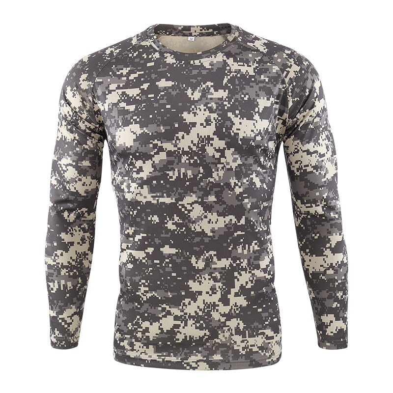 Outdoor Camouflage T-Shirt Men Spring Autumn Breathable Quick Dry Long Sleeve Tee Tactical Combat Hunting Hiking Camping T Shirt