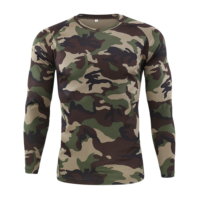 Outdoor Camouflage T-Shirt Men Spring Autumn Breathable Quick Dry Long Sleeve Tee Tactical Combat Hunting Hiking Camping T Shirt