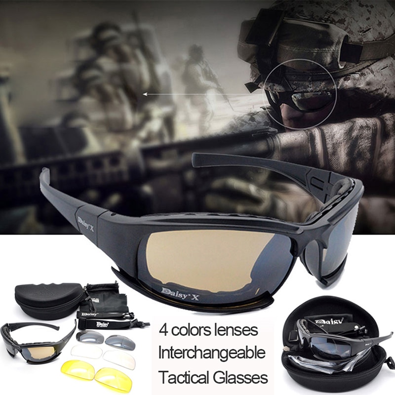 Daisy X7 Polarized Glasses Army UV Protection Sunglasses Military Goggles 4 Lens Kit War Game Tactical Men's Glasses