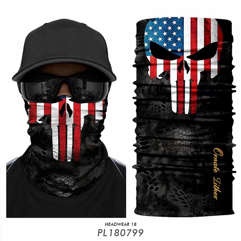 3D Punisher Cycling Face Mask Bandana Halloween Neck Gaiter Deadpool Hiking Scarves Windproof Headband Balaclava Bufanda Hombre