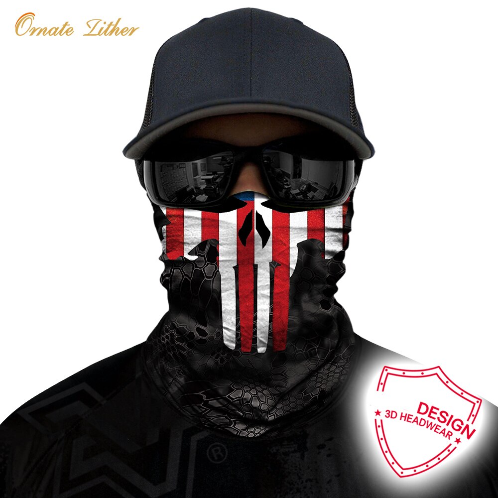 3D Punisher Cycling Face Mask Bandana Halloween Neck Gaiter Deadpool Hiking Scarves Windproof Headband Balaclava Bufanda Hombre