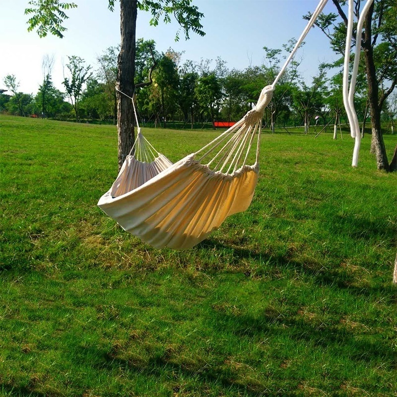 Dropshipping Double Hammock Outdoor Rollover Prevention Camping Canvas Fabric Hammock Hanging Swing Bed for Patio Travel Hiking