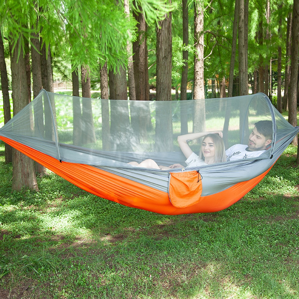 1-2 Person Portable Outdoor Camping Hammock with Mosquito Net High Strength Parachute Fabric Hanging Bed Hunting Sleeping Swing