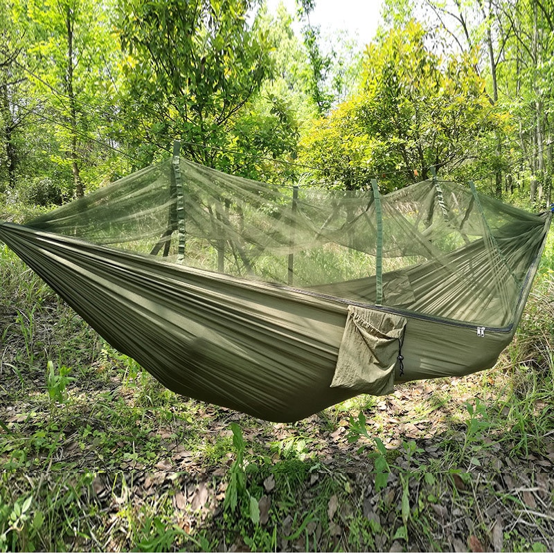 2 Person Portable Outdoor Camping Hammock with Mosquito Net High Strength Parachute Fabric Hanging Bed Hunting Sleeping Swing