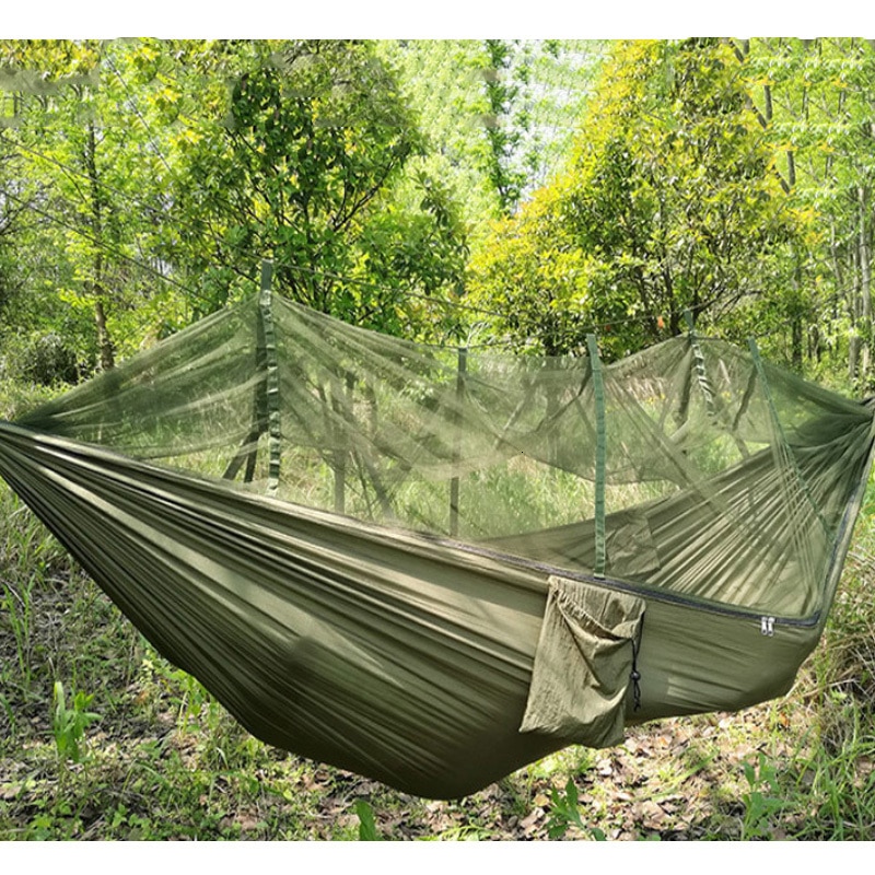 2 Person Portable Outdoor Camping Hammock with Mosquito Net High Strength Parachute Fabric Hanging Bed Hunting Sleeping Swing