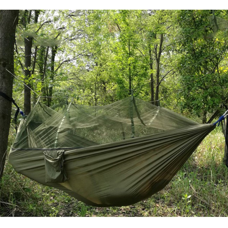 2 Person Portable Outdoor Camping Hammock with Mosquito Net High Strength Parachute Fabric Hanging Bed Hunting Sleeping Swing