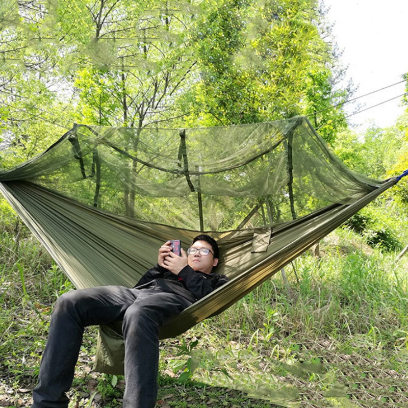 2 Person Portable Outdoor Camping Hammock with Mosquito Net High Strength Parachute Fabric Hanging Bed Hunting Sleeping Swing
