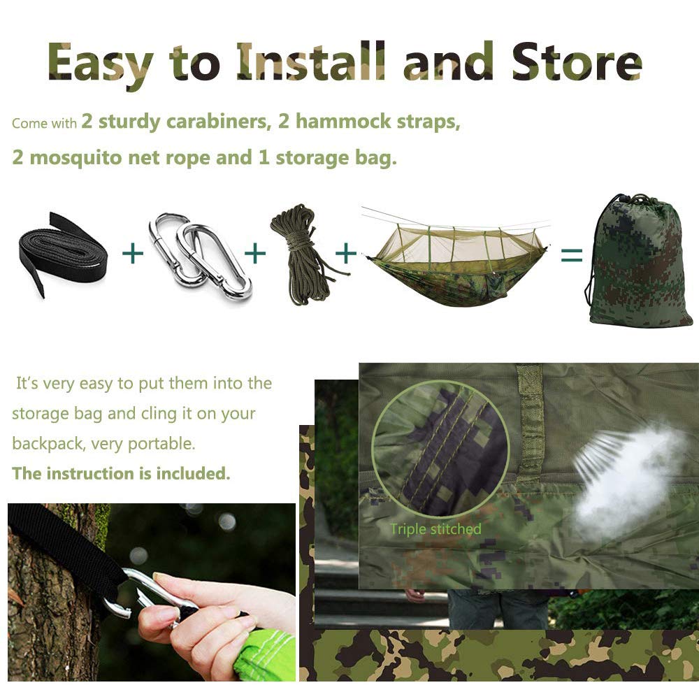 Portable Camping Hammock with Mosquito Net Or  Waterproof Rain Fly Tent Tarp Double Outdoor Lightweight Nylon Hammock