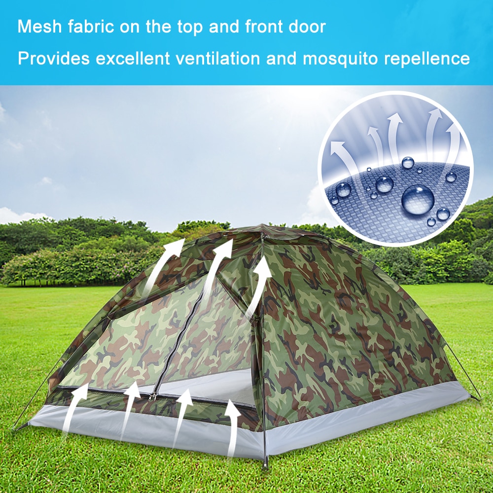 TOMSHOO 2 Persons Waterproof  Camping Tent PU1000mm Polyester Fabric Single Layer Tent for Outdoor Travel Hiking 200*130*110cm
