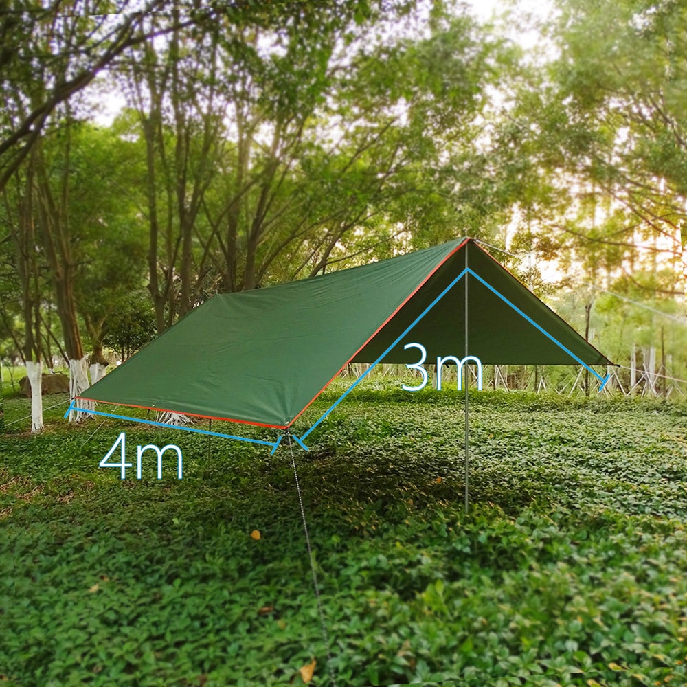 4x3m 3x3m Awning With Support Pole Rope Peg Waterproof Tarp Tent Shade Garden Sunshade Outdoor Camping Sun Shelter Beach Hammock