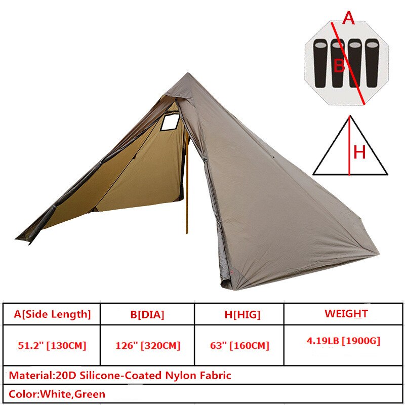 Upgraded Large Pyramid Tent with Two Door Ultralight Outdoor Camping Teepee 3-4Person 20D Silicone Nylon Backpacking Hiking Tent