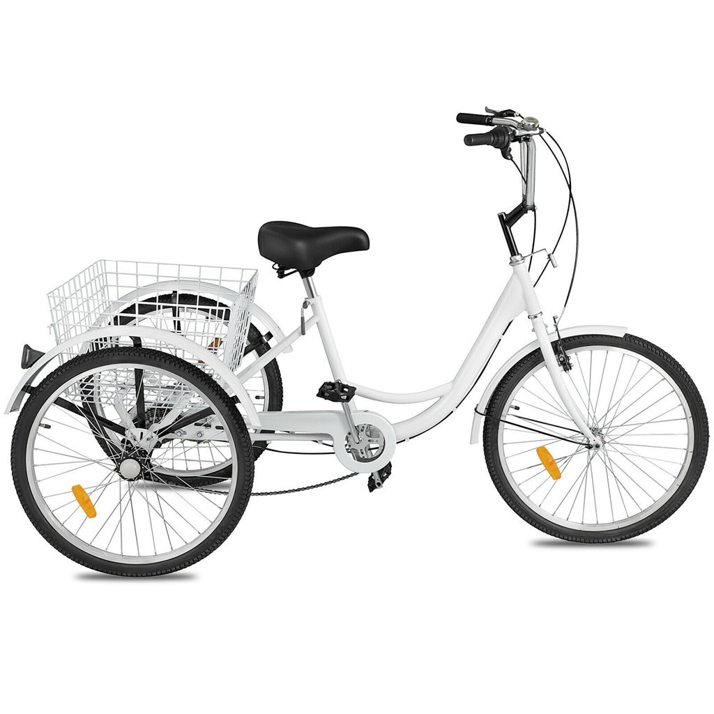 New Three Wheel Bike Spot Elderly Manpower Bycle Adult Tricycle 1/7 Speed 3-wheel Adult Pedal Tricycle Vegetable Basket Bicycle