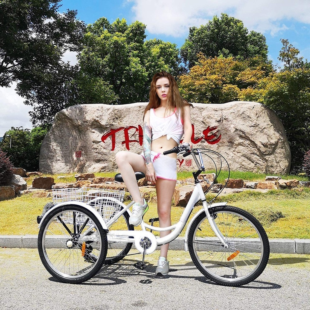 New Three Wheel Bike Spot Elderly Manpower Bycle Adult Tricycle 1/7 Speed 3-wheel Adult Pedal Tricycle Vegetable Basket Bicycle