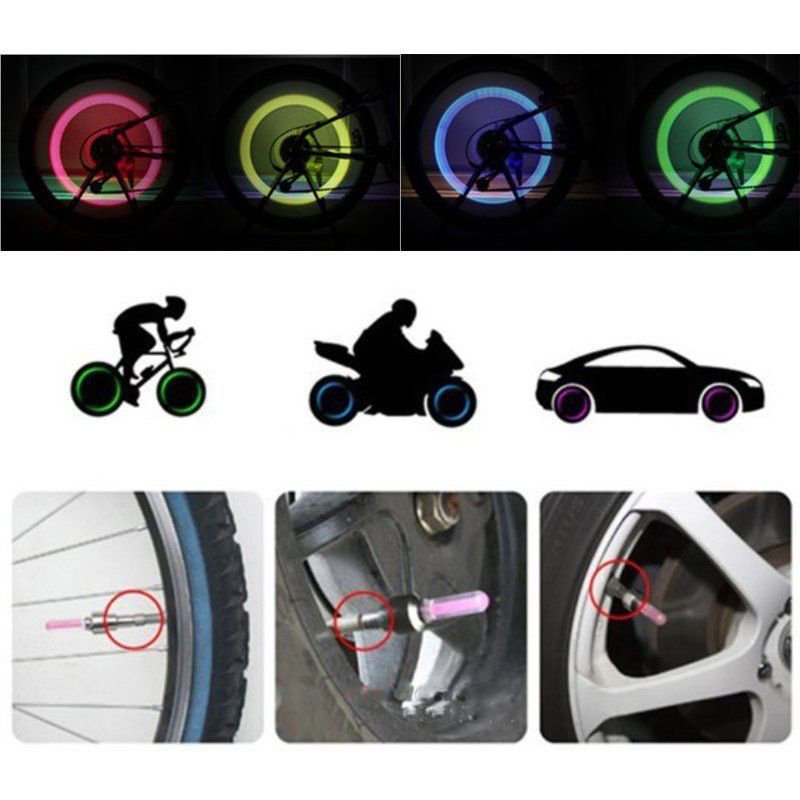 2PCS Bicycle LED Light Tire Valve Cap Bicycle Flash Light Mountain Road Bike Cycling Tyre Wheel Lights LED Neon Lamp Cover Wheel