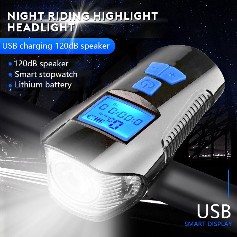 Bike Light Front USB Horn Speed Meter Charging Bike Bicycle Light Flashlight Handlebar Cycling Head LED Lights Bike Accessories