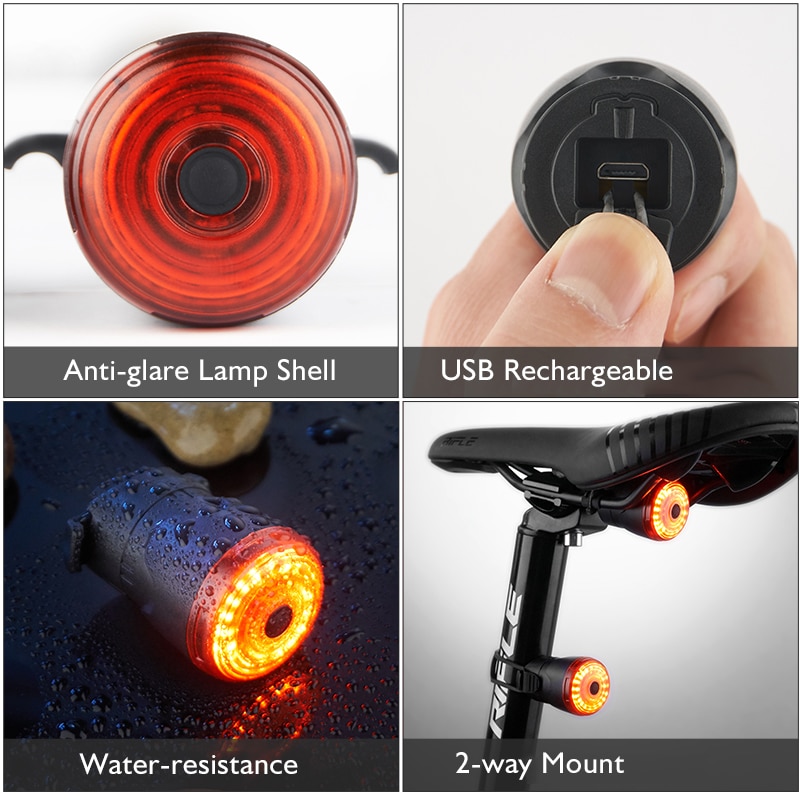 Smart LED Bicycle Light Rear Back Mtb Road Brake Light Signal USB Rechargeable Red Cycling Lamp Latern Flash Taillight For Bike