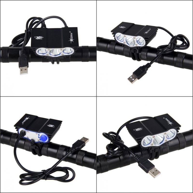 Waterproof  3XT6 LED Bicycle Light Front Bike Head Light Night Cycling Lamp 5V USB Headlamp Only Lamp No Battery