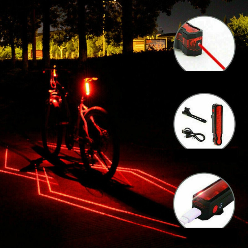 USB Rechargeable Rear Light Bicycle Laser Line Safety Warning Taillight MTB Road Built-in Battery Bike Back Lamp for Cycling