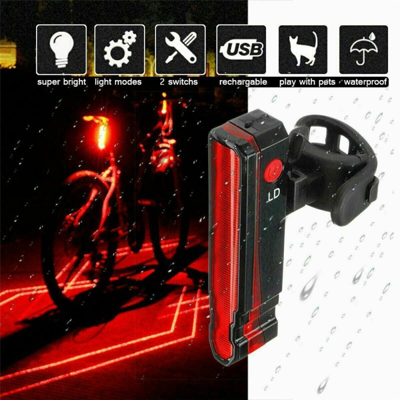 USB Rechargeable Rear Light Bicycle Laser Line Safety Warning Taillight MTB Road Built-in Battery Bike Back Lamp for Cycling