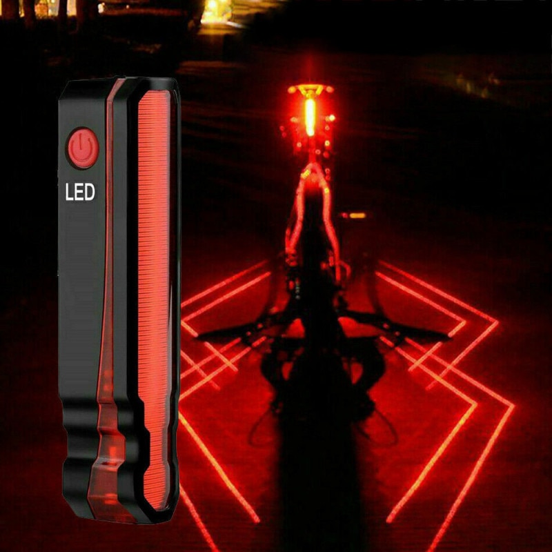 USB Rechargeable Rear Light Bicycle Laser Line Safety Warning Taillight MTB Road Built-in Battery Bike Back Lamp for Cycling