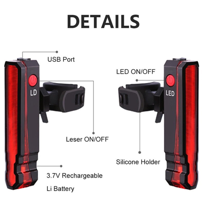 USB Rechargeable Rear Light Bicycle Laser Line Safety Warning Taillight MTB Road Built-in Battery Bike Back Lamp for Cycling