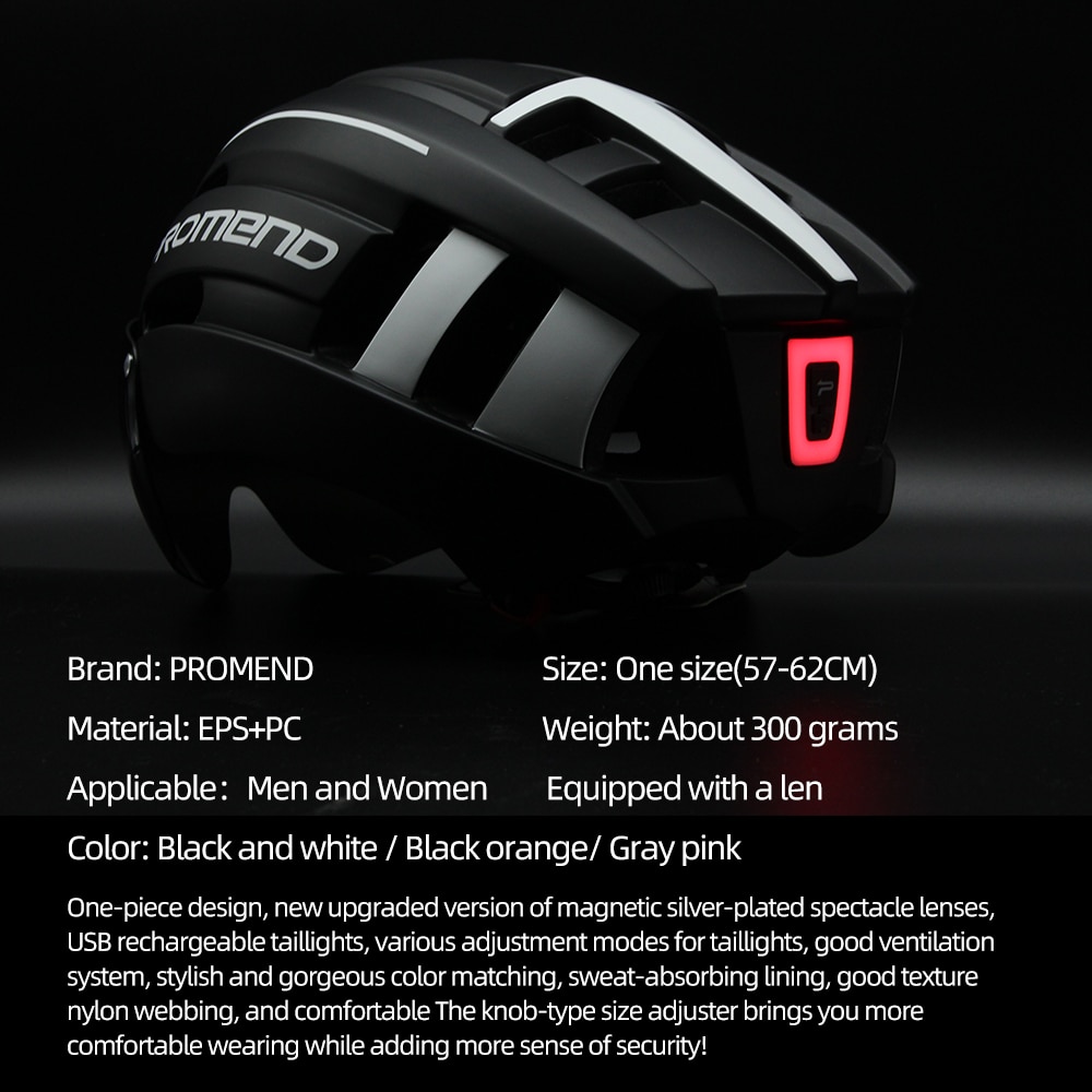 PROMEND Bicycle Helmet LED Light Rechargeable Intergrally-molded Cycling Helmet Mountain Road Bike Helmet Sport Safe Hat For Man