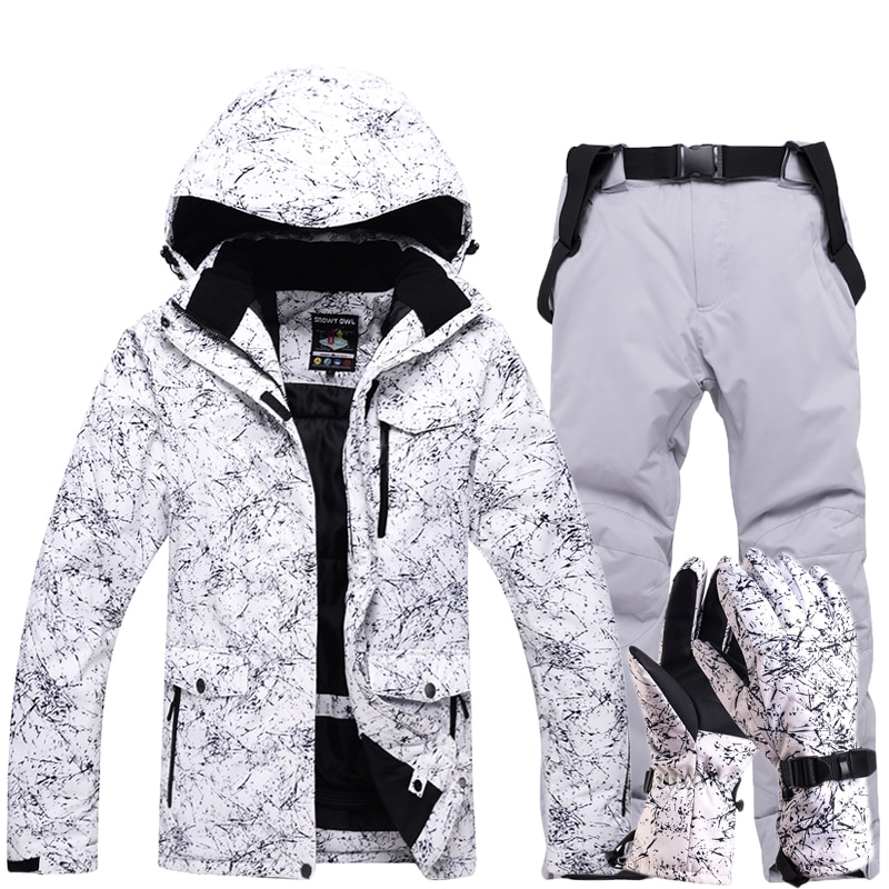 New Thicken Warm Ski Suit Men Women Winter Windproof Waterproof Skiing Gloves Snowboard Jacket Pants Suit Male Plus Size 3XL