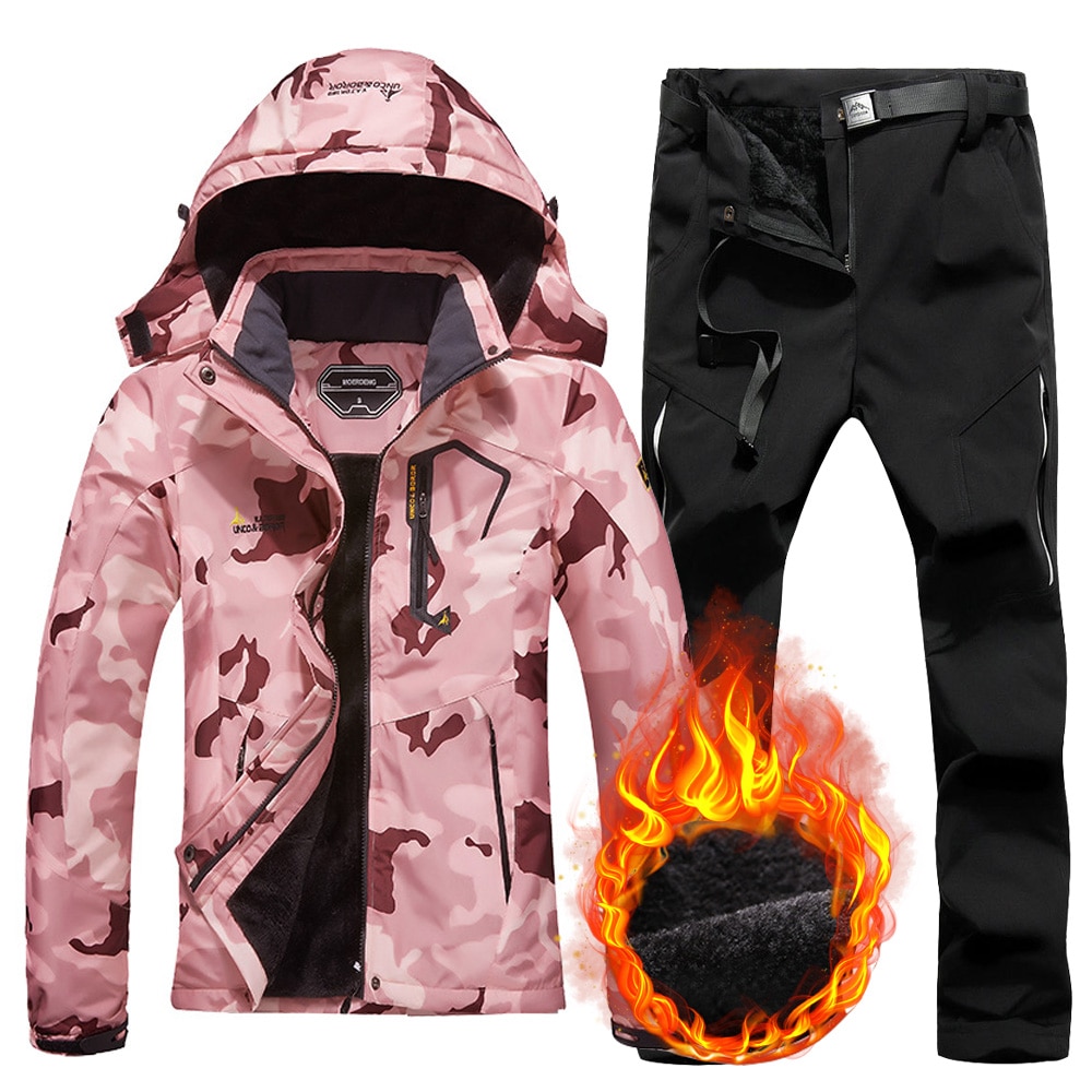 Women's Ski Suit Winter Thermal Warm Jacket Pants Set Windproof Waterproof Snowboarding Female Skiing Suits Snow Coat