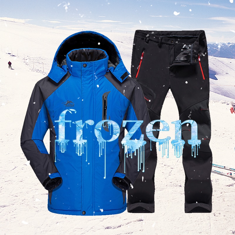 Ski Suit Men Waterproof Thermal Snowboard Fleece Jacket + Pants Male Mountain skiing and snowboarding Winter Snow Clothes Set