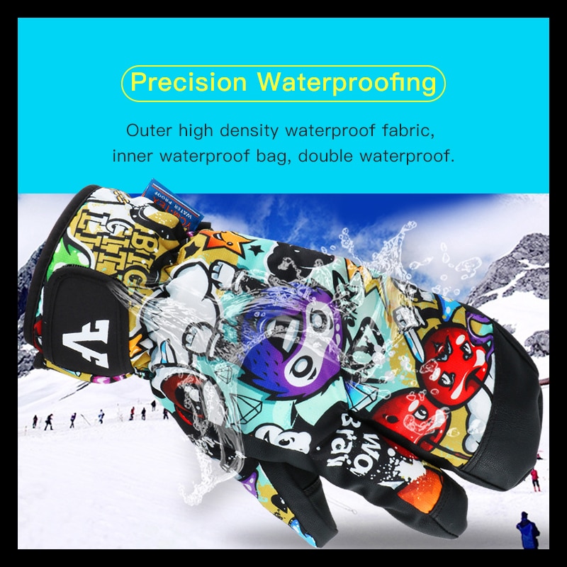 Queshark -40℃ Thicken Adult Teenager Kids Ski Snowboard Gloves Windproof Waterproof Gloves Winter Thermal Outdoor Sport Mittens