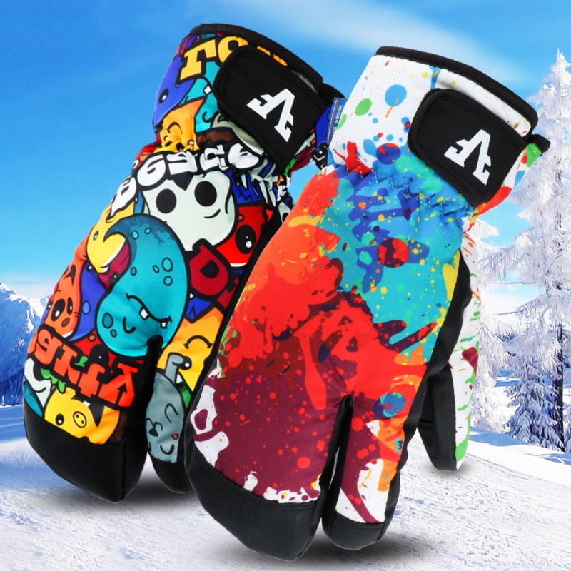 Queshark -40℃ Thicken Adult Teenager Kids Ski Snowboard Gloves Windproof Waterproof Gloves Winter Thermal Outdoor Sport Mittens