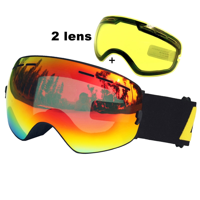 LOCLE Double Layers Ski Goggles Anti-fog UV400 Spherical Ski Glasses Skiing Snow Snowboard Goggles Ski Eyewear Brightening Lens