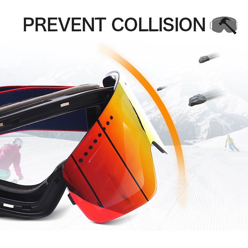 Jiepolly Magnet Ski Goggle Winter Snow Sports Snowboard Glasses Anti-Fog UV Protection Snowmobile Spherical Skiing Eyewear FJ037