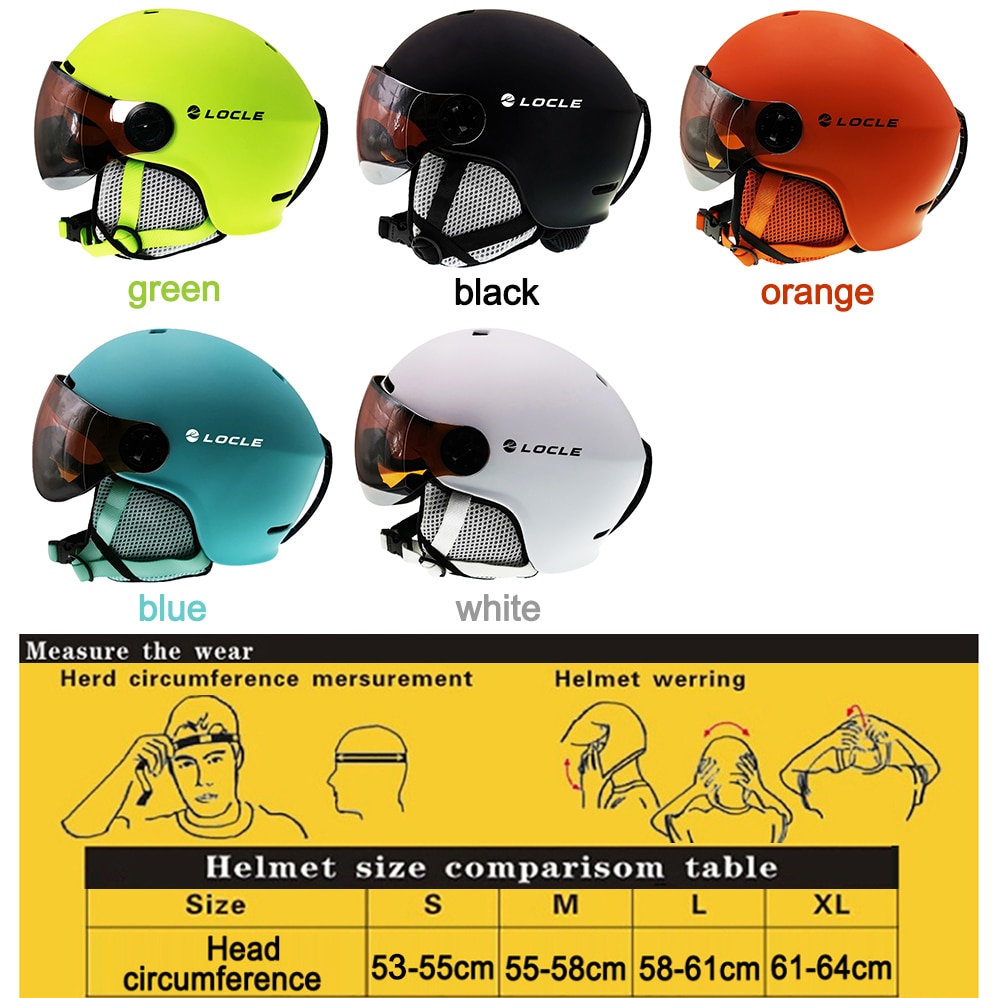 LOCLE Ski Helmet Goggles Visor Men Women Snowboard Helmet Moto Snowmobile Skateboard Safety Helmet Mask Winter Warm Fleece