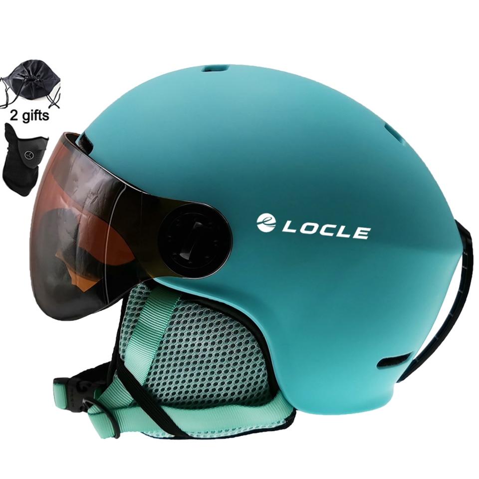 LOCLE Ski Helmet Goggles Visor Men Women Snowboard Helmet Moto Snowmobile Skateboard Safety Helmet Mask Winter Warm Fleece